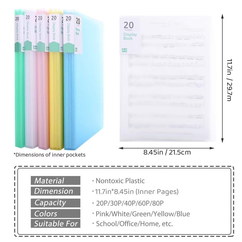 Phyxin 20-Pocket Portfolio Binder Organizer, Binder Sheet Protectors 8.5" x 11", Displaying 40 Page Plastic Folders for Documents, Document Organizer for Concert, Artwork, School & Office Use, 5 Pack - Image 3